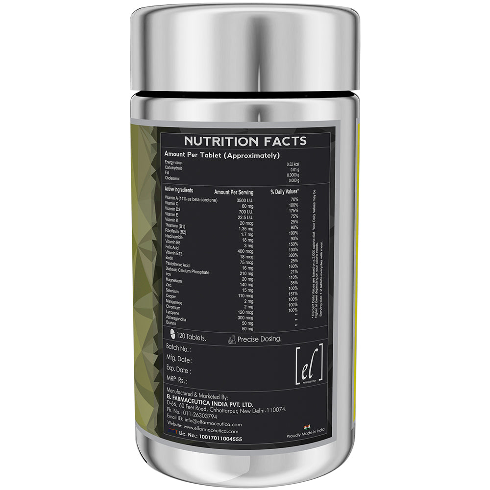 ESSATTOVITE MEN: The Multivitamin and Multimineral Supplement with Ashwagandha & Brahmi(120 Tabs).