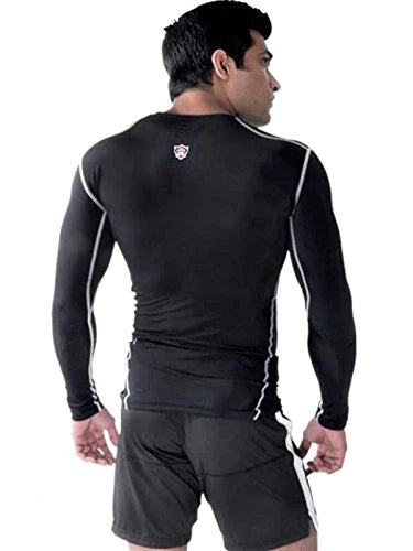 Shield Compression for men black, MMA Fightwear rashguard, skins fit gym compression clothing