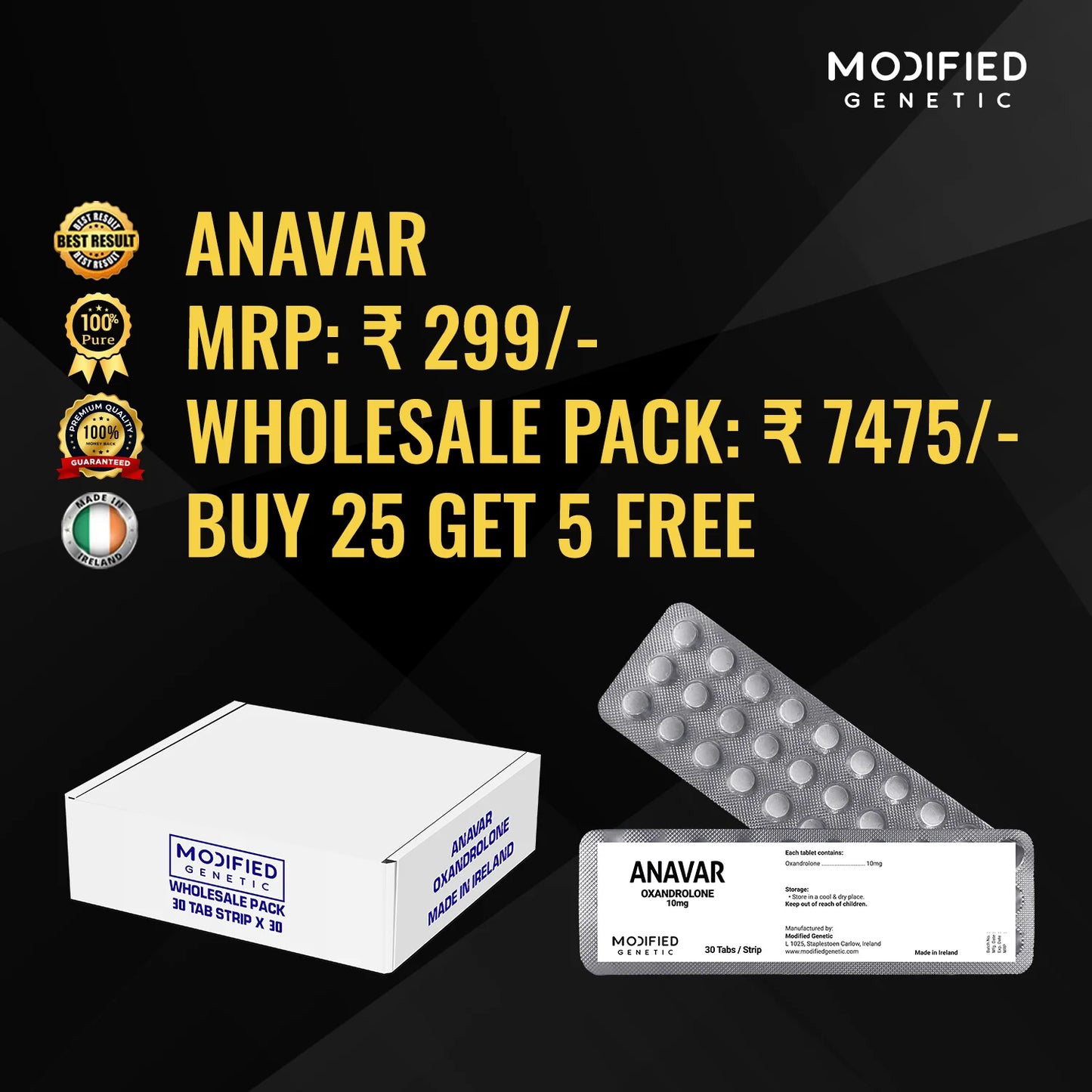 MODIFIED GENETIC ANAVAR : POWERFUL, POTENT & PROVEN. 30 Tabs Strip x 30