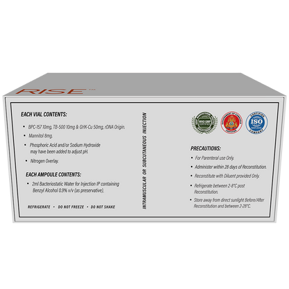TRI RISE™ combines BPC-157, TB-500 & GHK-Cu to support tissue repair, collagen production, recovery, joint health, skin wellness, and overall regeneration.