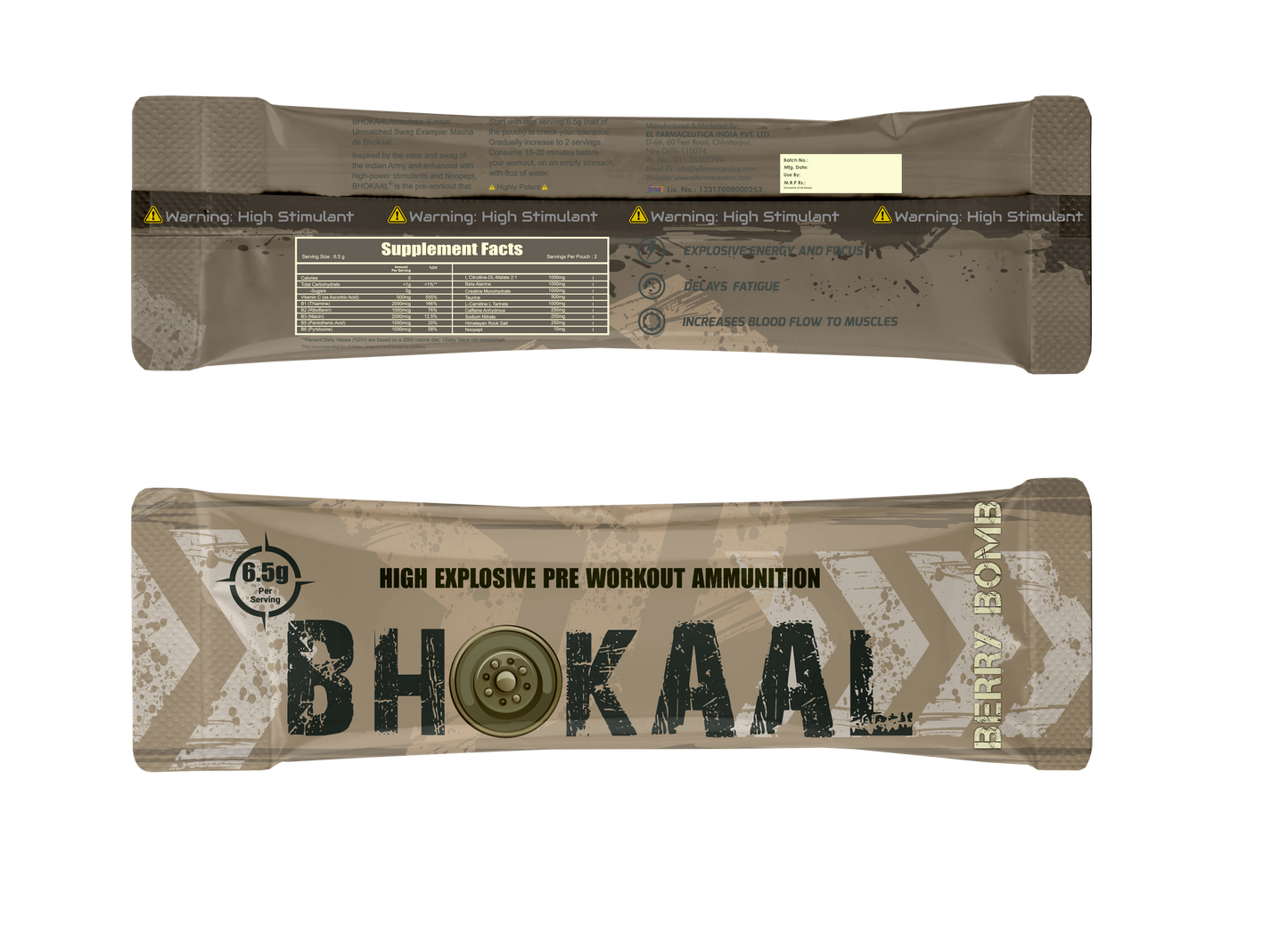 BHOKAAL : First Direct to mouth High Explosive Pre-Workout for massive power and pump.BEWARE !! MIN ORDER 5 POUCHES